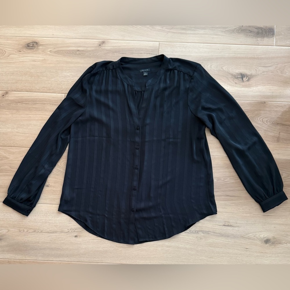 Ann Taylor Semi-Sheer Striped Black Top Size XL Tall